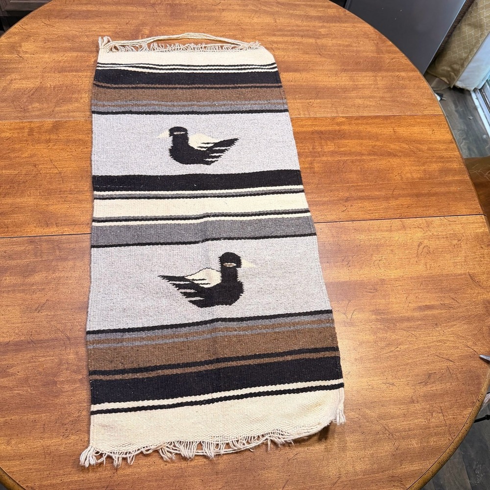 Mexican Wool Wall Hanging Rug Tapestry Woven Duck Bird Mexico 18x38 Striped